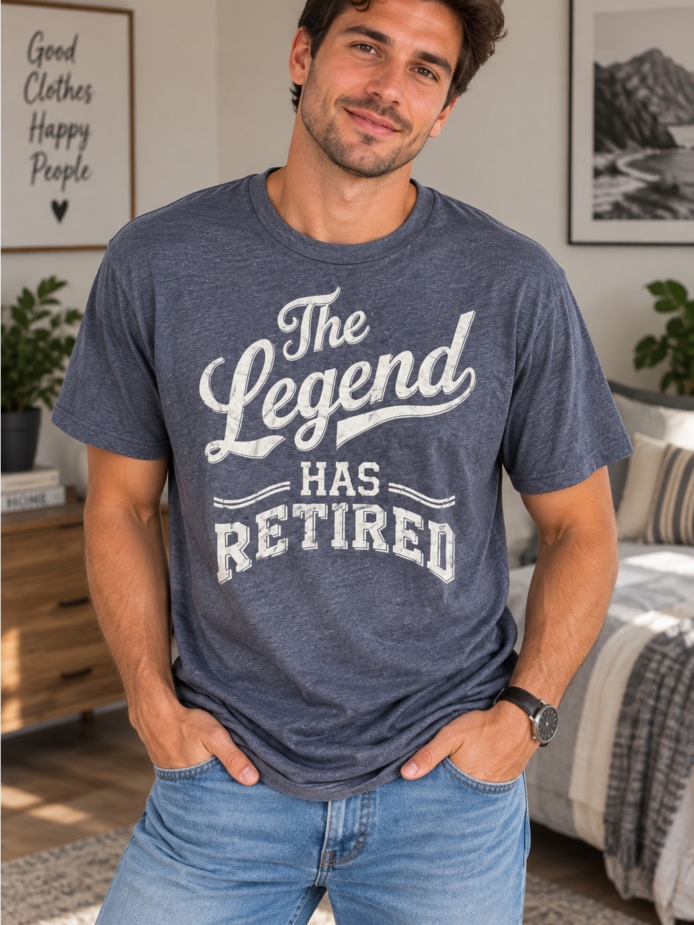199 Gildan Navy Blue 'The Legend Has Retired' Graphic Tee